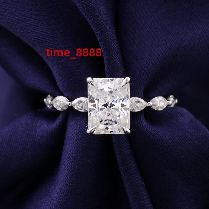 Simple Style Radiant Cut Moissanite Rings High Quality 10k White Gold Ring Fine Jewelry Hot Sale Loose Gemstone Ring