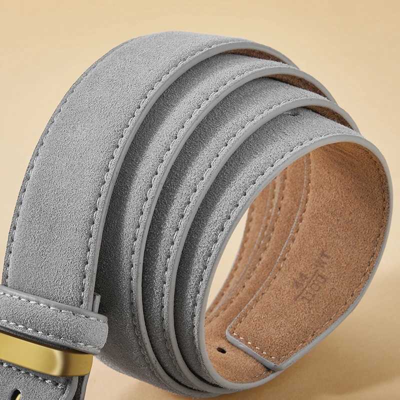 Fashion suede denim womens leather belt 3.5cm wide belt metal buckle womens belt matching dress jeans W250326