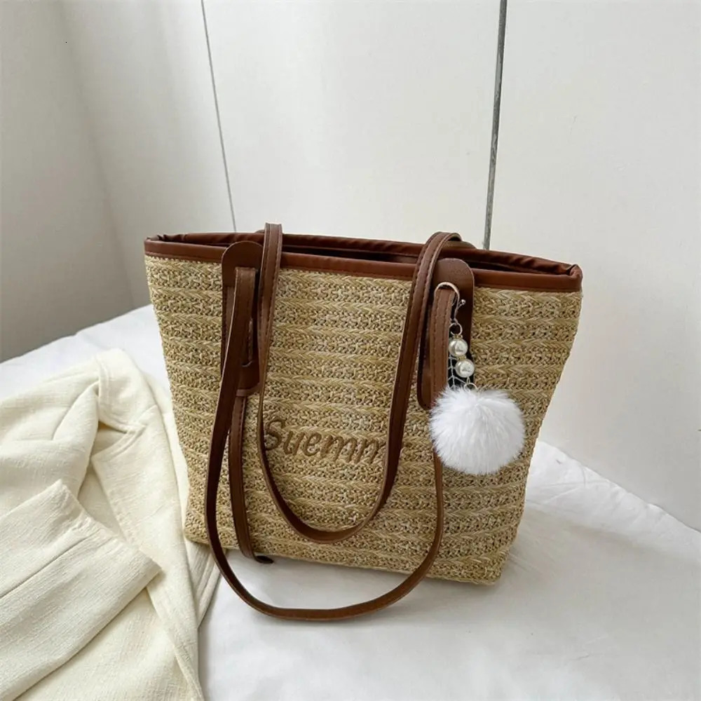 Women Casual Rattan Handbags Woven Shoulder Bags Summer Beach Straw Bag Large Capacity Tote Lady Big Purses 250325