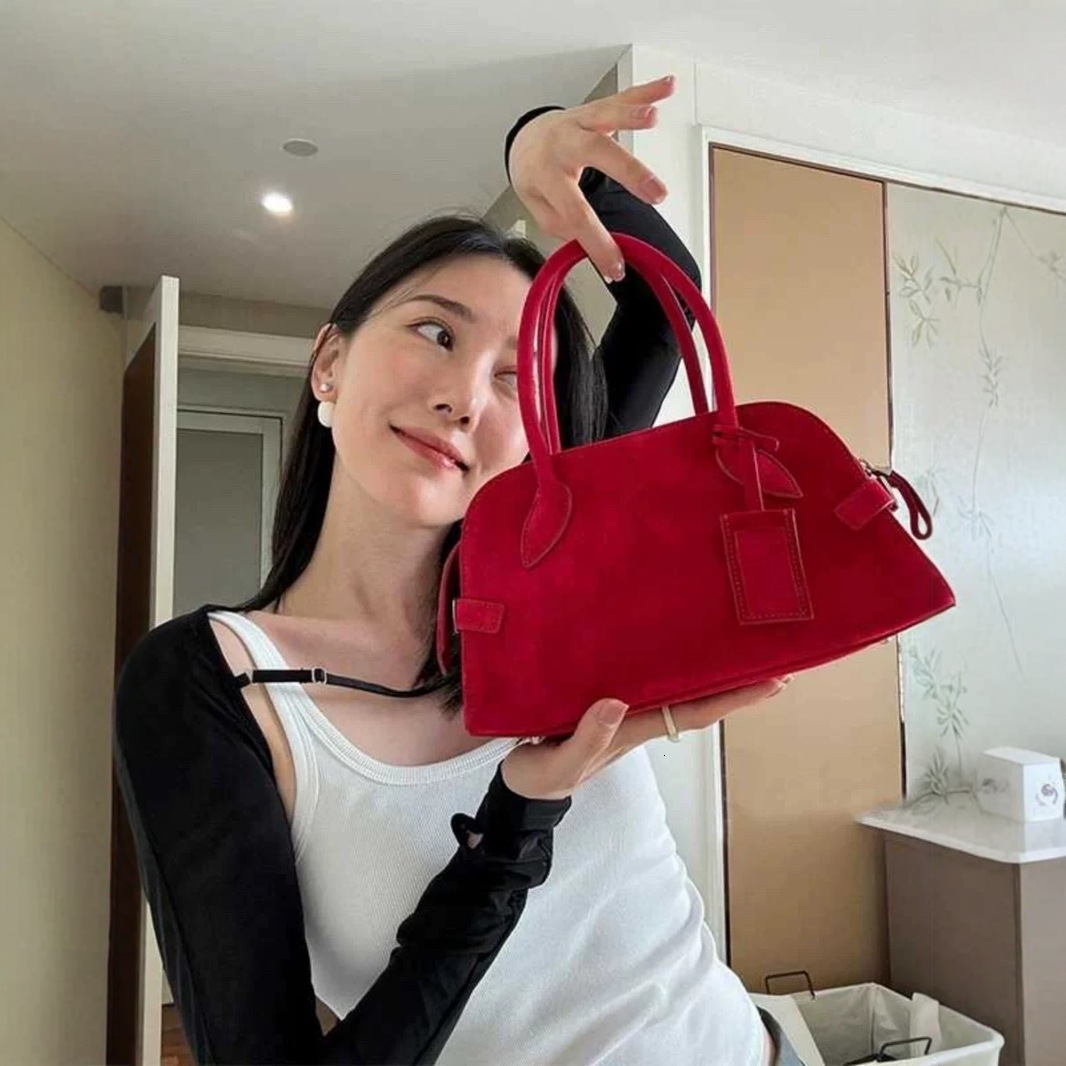 Designer 2025S high-end red suede early autumn new compact handbag commuting versatile tote bag women bag