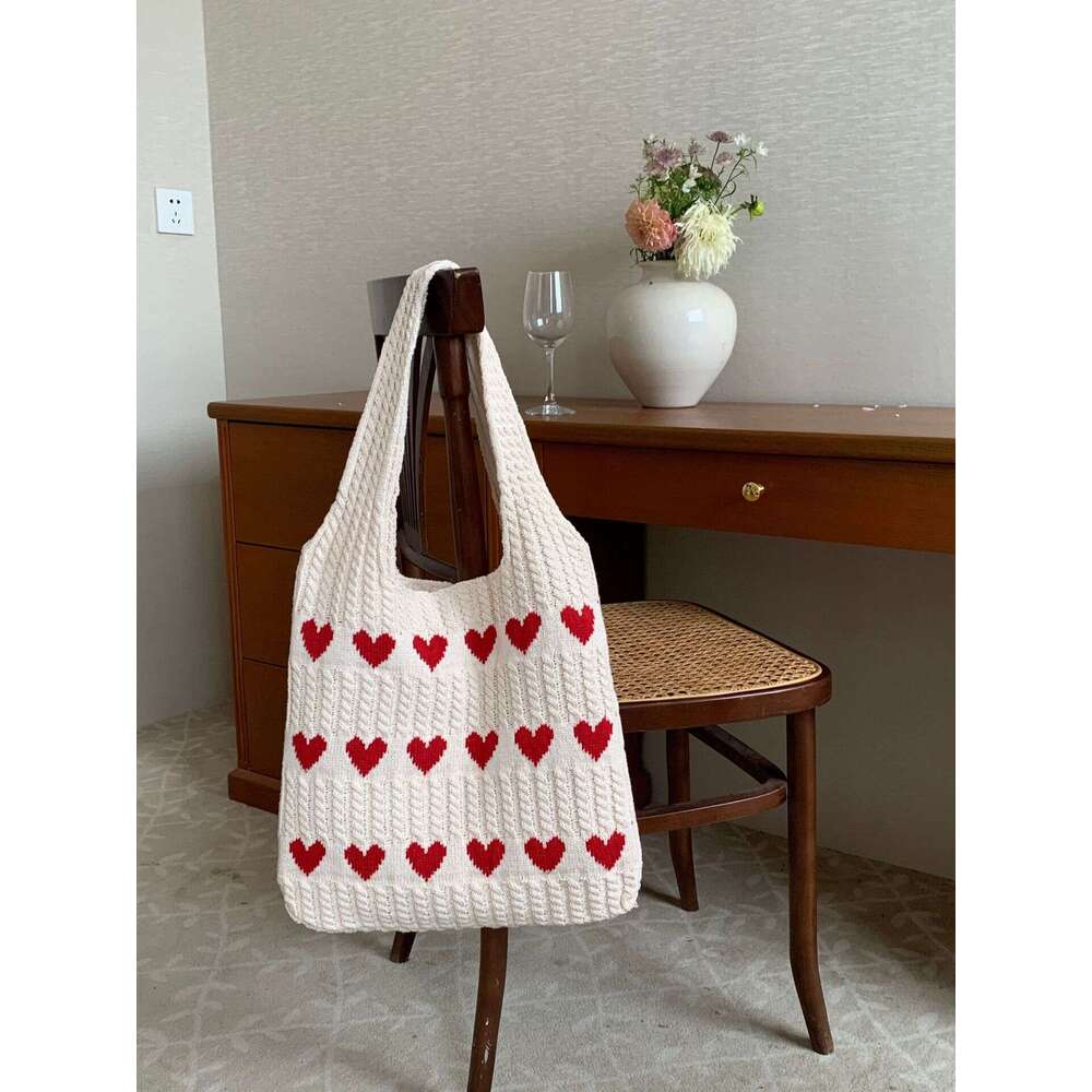 ae New Knitted Woven Love Women's Premium and Exquisite Woolen Handheld Shoulder Bag, Shopping Bag