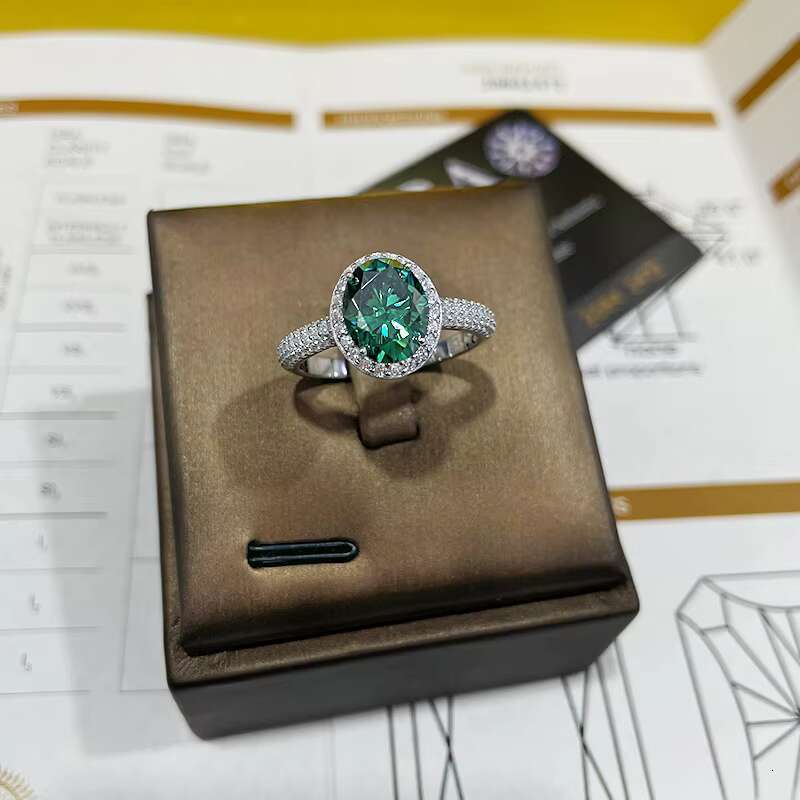 Luxury Full Moissanite 2CT VVS D Color 925 Sterling Silver Green Moissanite Ring Women Engagement Wedding Ring