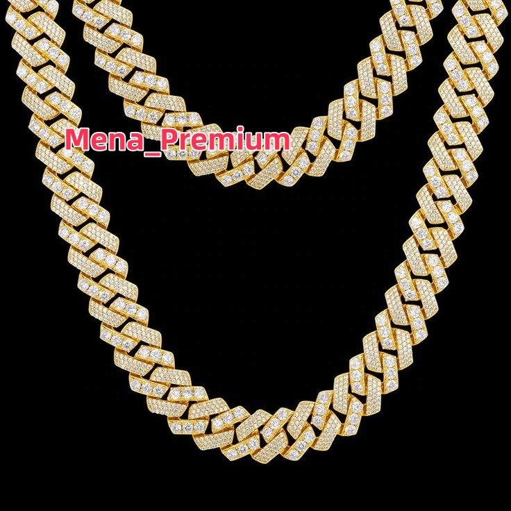 Wholesale Moissanite Hip Hop Jewelry 18K Gold 10mm 12mm 14mm 18mm 925 Silver Moissanite Diamond Iced Out Cuban Link Chain