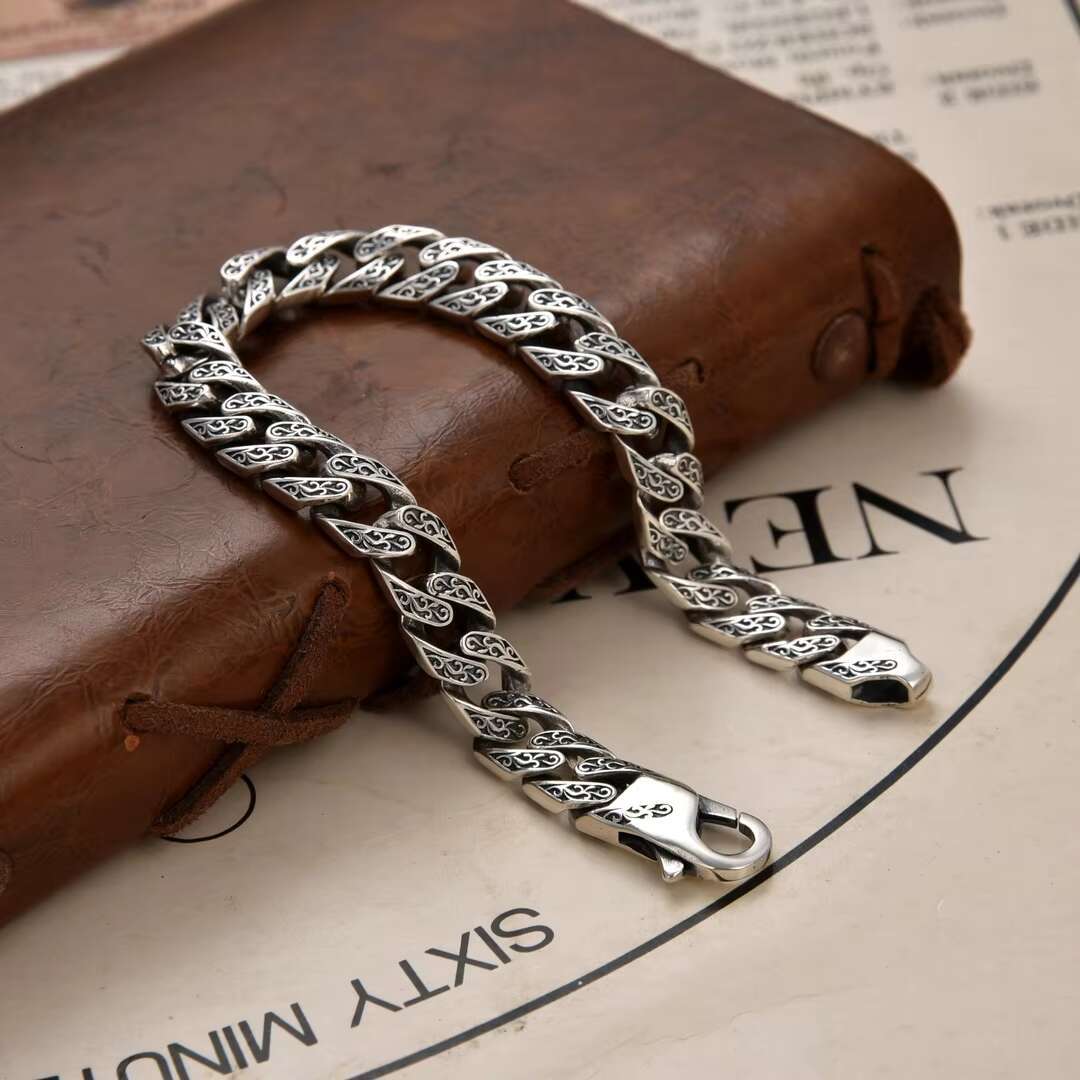 New Product Wholesale Retro 9mm Punk Cuban Sterg Sier Bracelet Fashion Jewelry for Women Men Gift