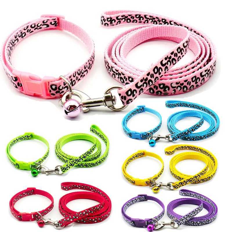 New pet leash and collar set with cute leopard print small cat and dog collars dog walking vest pet supplies X250326