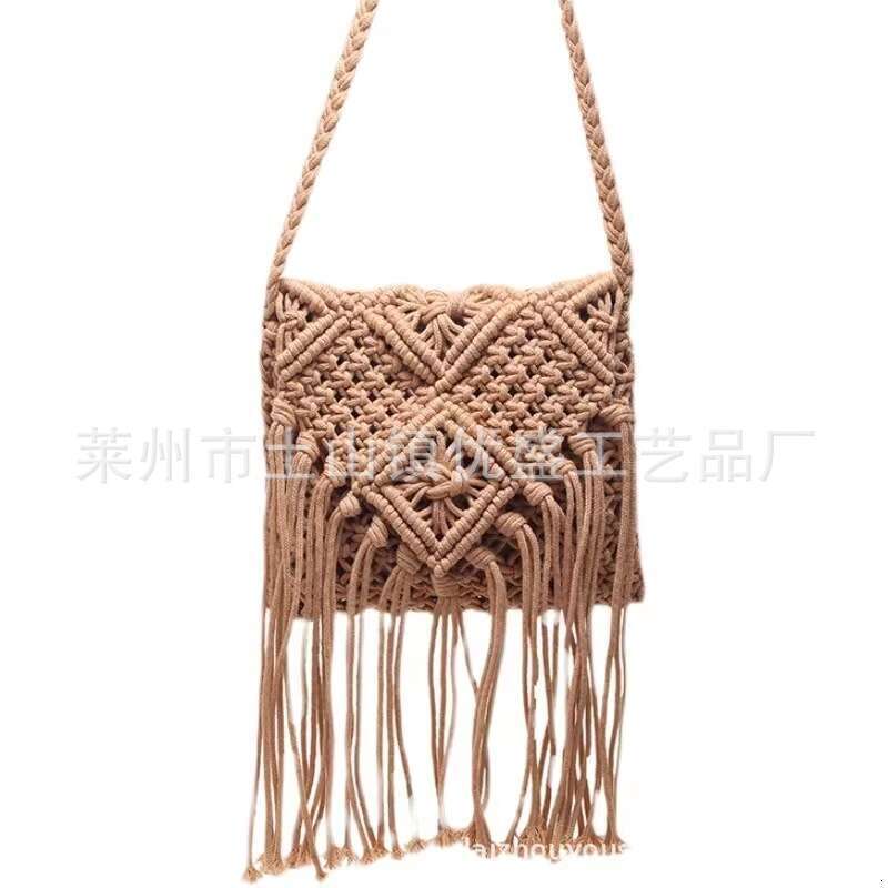 Crossbody Handmade Cotton Rope Knitted Tassel Beach Women's Grass Woven Single Shoulder Bag