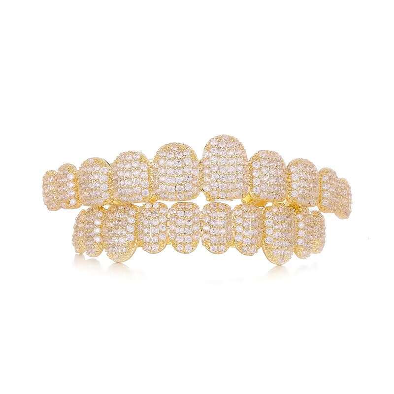 Custom 14K Gold Electroplated Silver Teeth Exaggerated Hip Hop Style Moissanite Jewelry with Diamond Brace Grillz