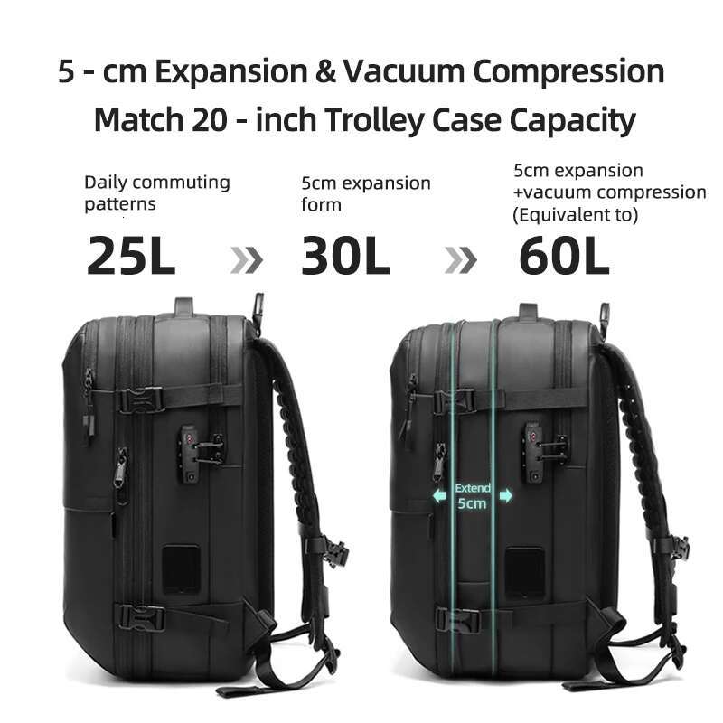 One Click Compression Men's Travel Vacuum 17 Inch Laptop Business Large Capacity School Backpack Outdoor Hiking Bag