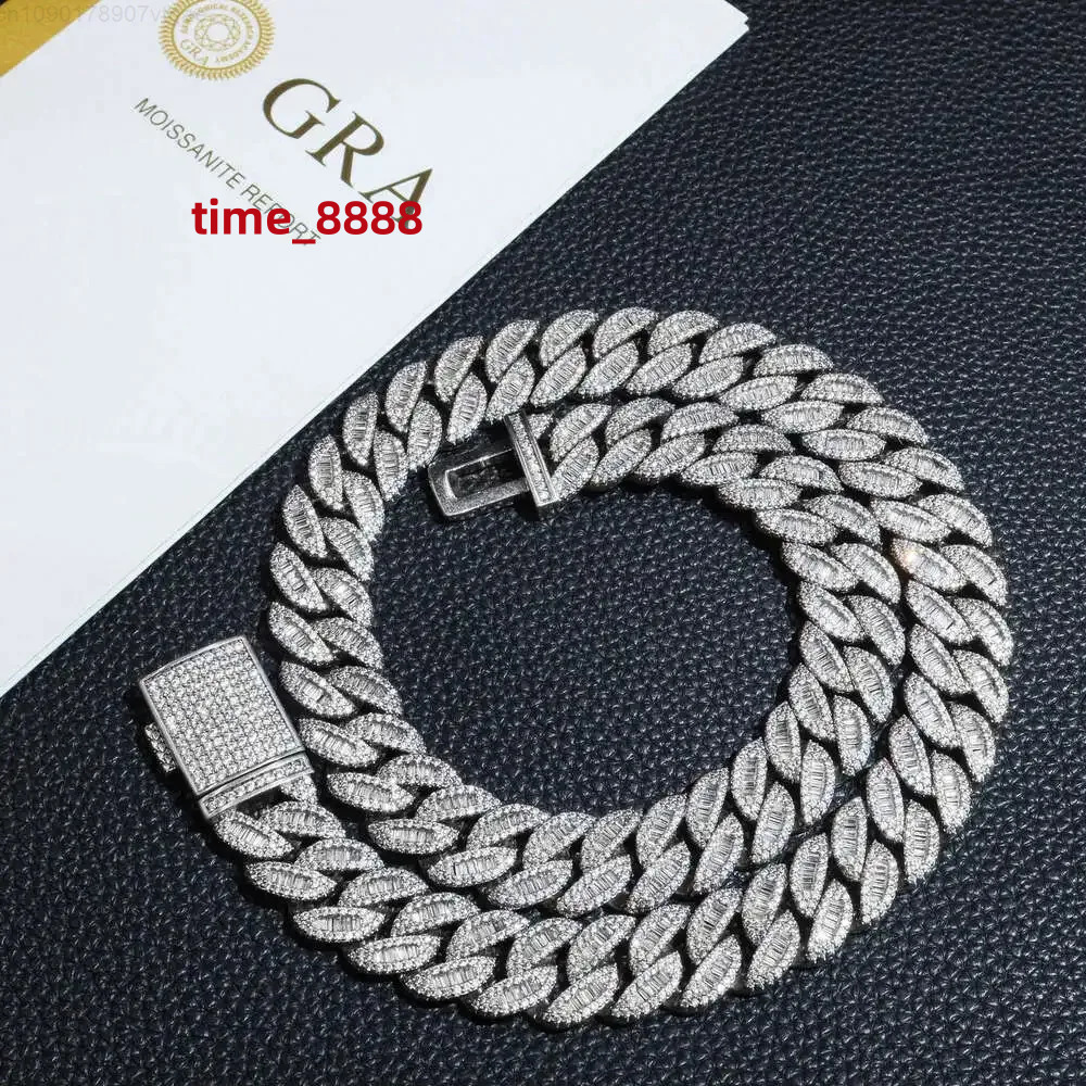 16mm Moissanite Chain Hip Hop Jewelry Men Necklace Vvs Hip Hop Sterling Silver 925 Jewellery Luxury Cuban Link Chain
