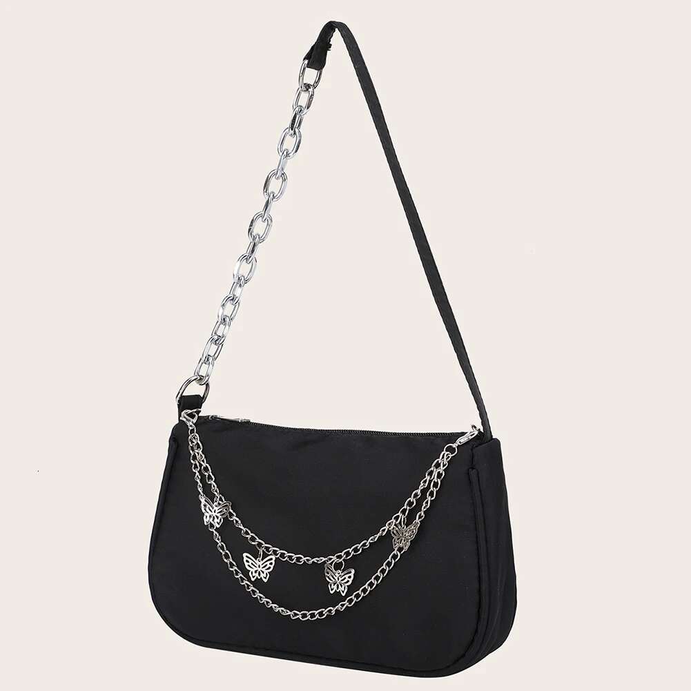 Female Black Nylon Underarm Bags Women Casual Butterfly Chain Shoulder Bag Ladies Japanese and Korean Style Small Handbags