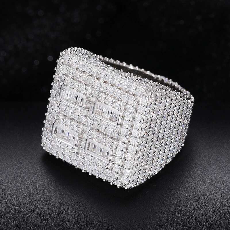 Fine Jewelry Full Diamond Pave Setting VVS1 With Certificate Moissanite Rings For S925 Silver Men Hip Hop Jewelry