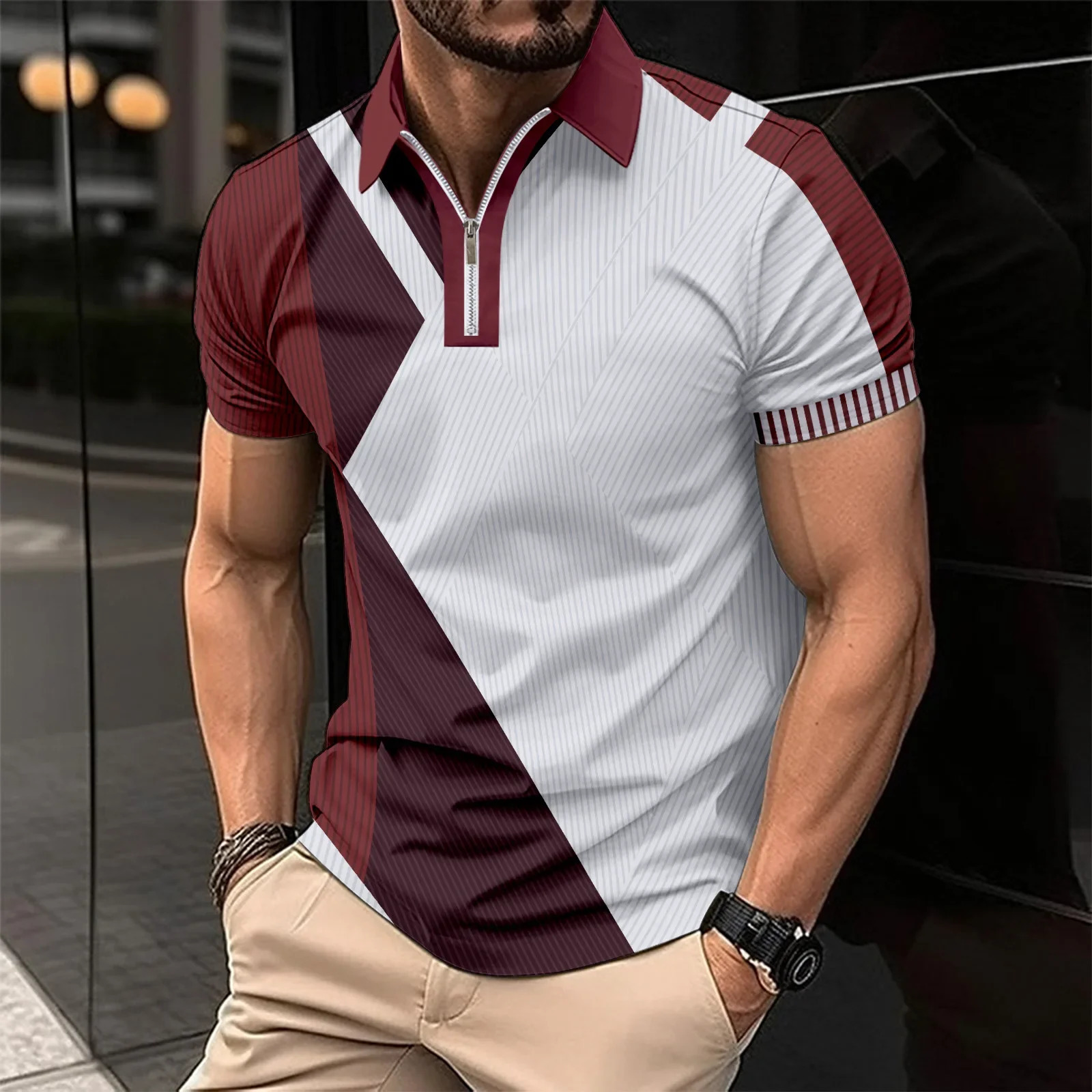 2025 -selling Mens 3D Printed Comfortable Everyday Golf Mens Zipper Short-sleeved Polo Shirt Men Shirt 250324