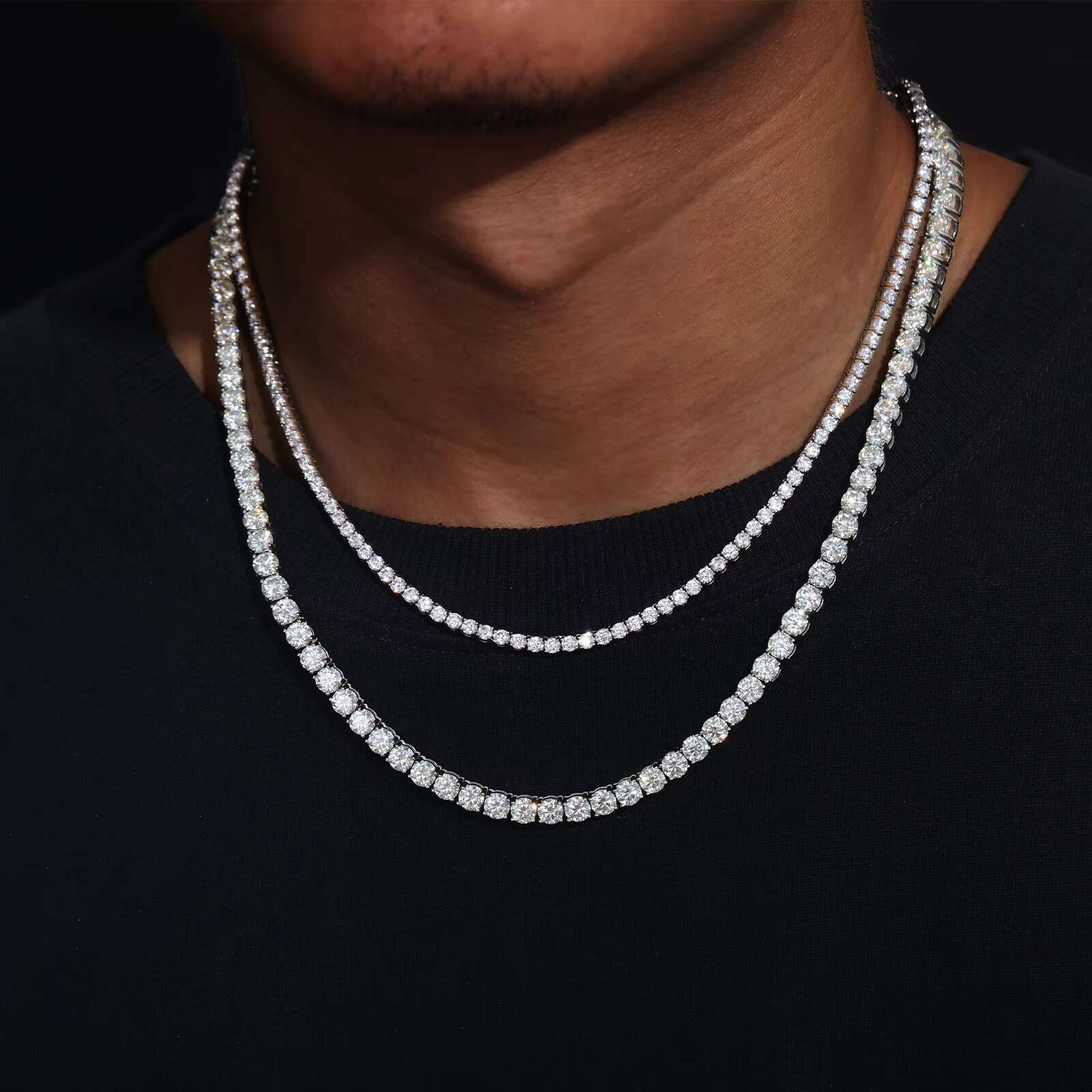 High Quality Hip Hop Jewelry 2mm-6mm 925 Sterling Silver VVS Moissanite Diamond Cluster Tennis Chain Necklace for Men Women