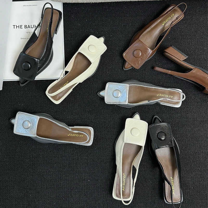 2024 Fem Slip On Footwear Fashion Shallow Wen Low Heel Sandals Shoes Slingbacks Pointed Toe Ladies 3cm Heel Sandals Shoes Z250326