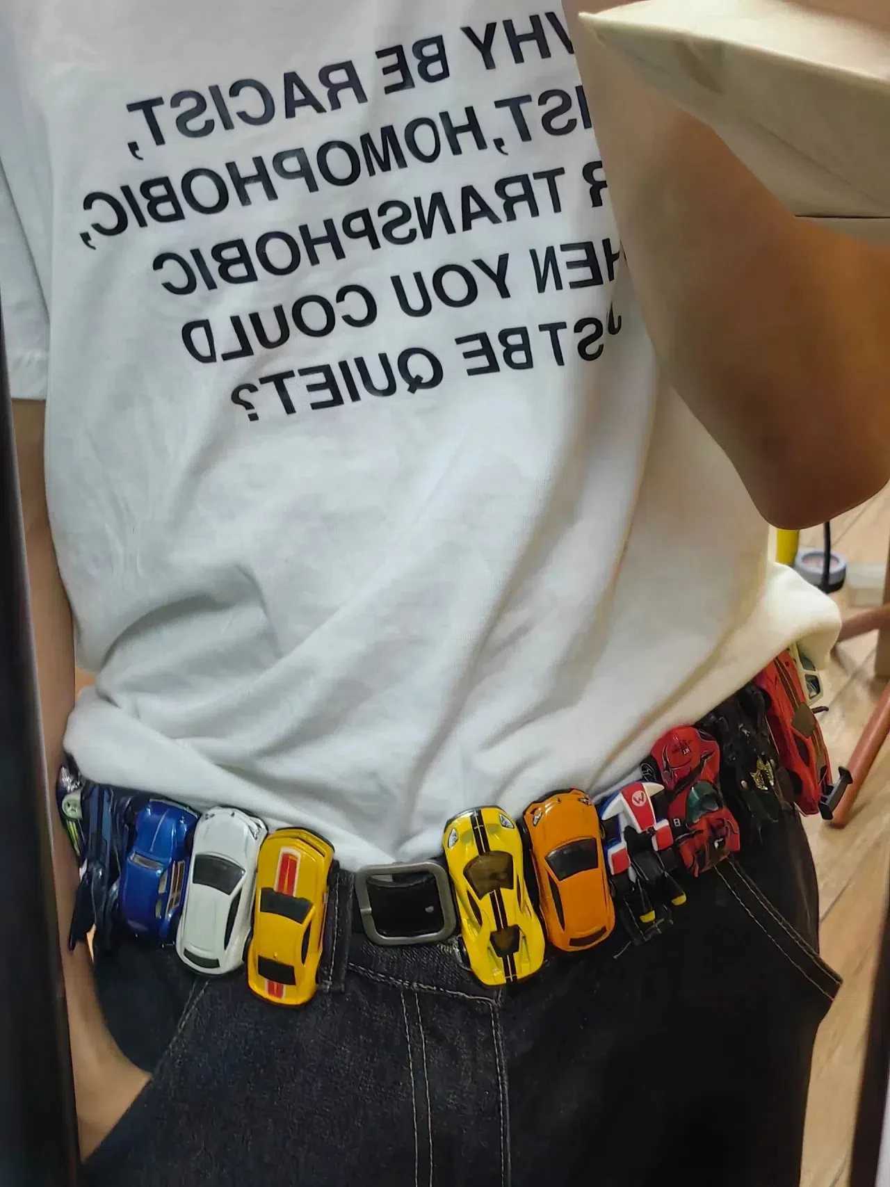 Belts Creative Racing Model Belt Y2k Streetwear 18pcs Cars Model Decorative Belt for Men Women Clothes Accessories S25326