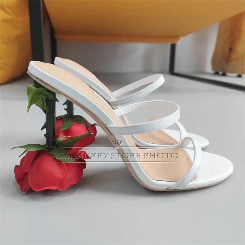 Individual Rose Heel Summer Mules For Girls Genuine Leather Narrow Band Sgbacks Women Sandals 2025