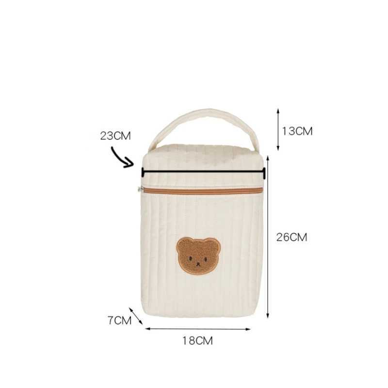 Baby Diaper Bag for Mom Cotton Bear Mommy Bags Nappy Diapers Organizer Zipper Women Handbags Maternity Bag Cartoon Beige SacC250326