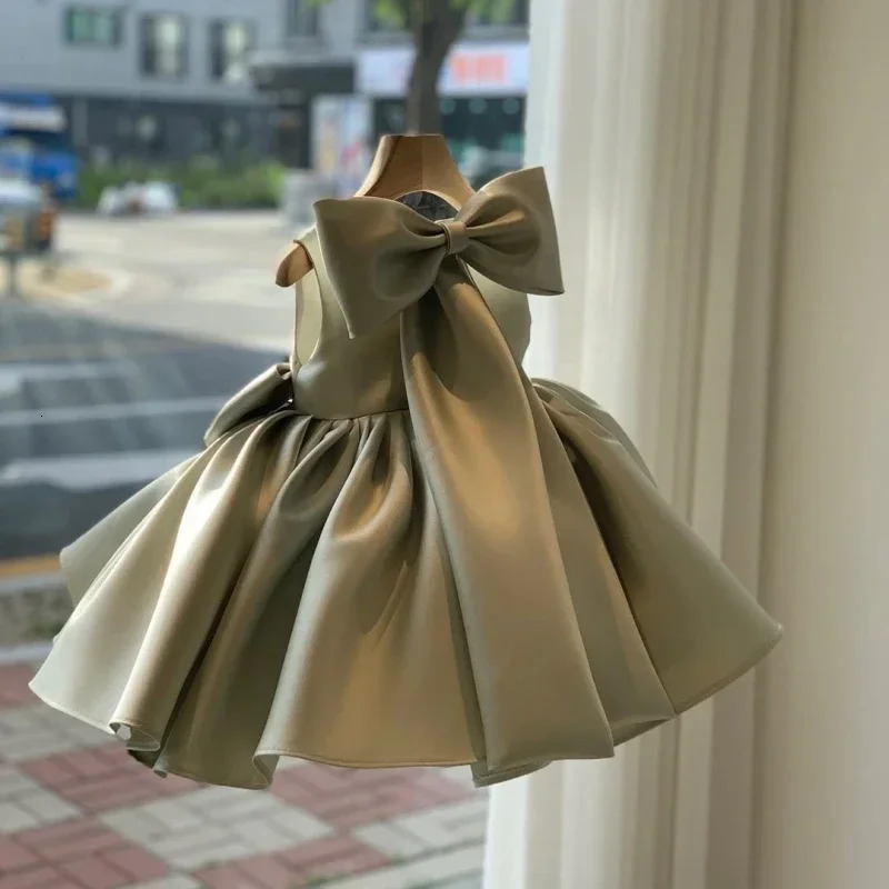 Toddler Baby Girls Dress Baptism Dress for Girls 1st Birthday Party Wedding Bow Dress Kids Formal Occation Tutu Fluffy Gown 1-5Y 250325