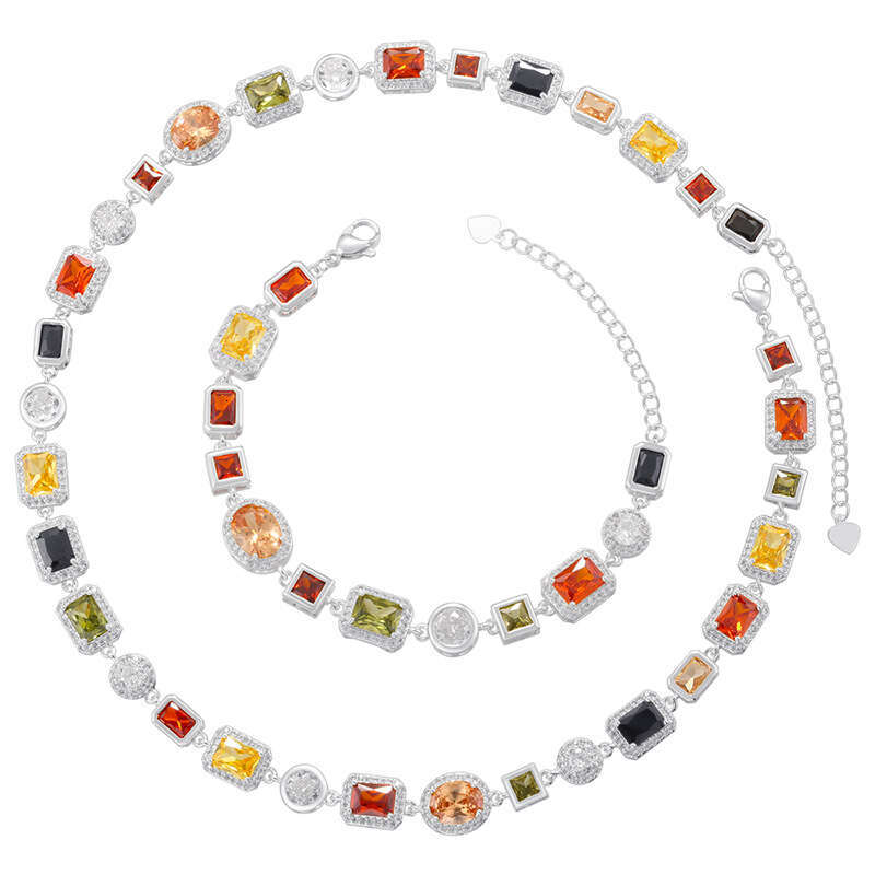Designer bracelet Diamond bracelet Light luxury diamond jewelry studded square necklace with high-end feel bracelet necklace set accessories for women