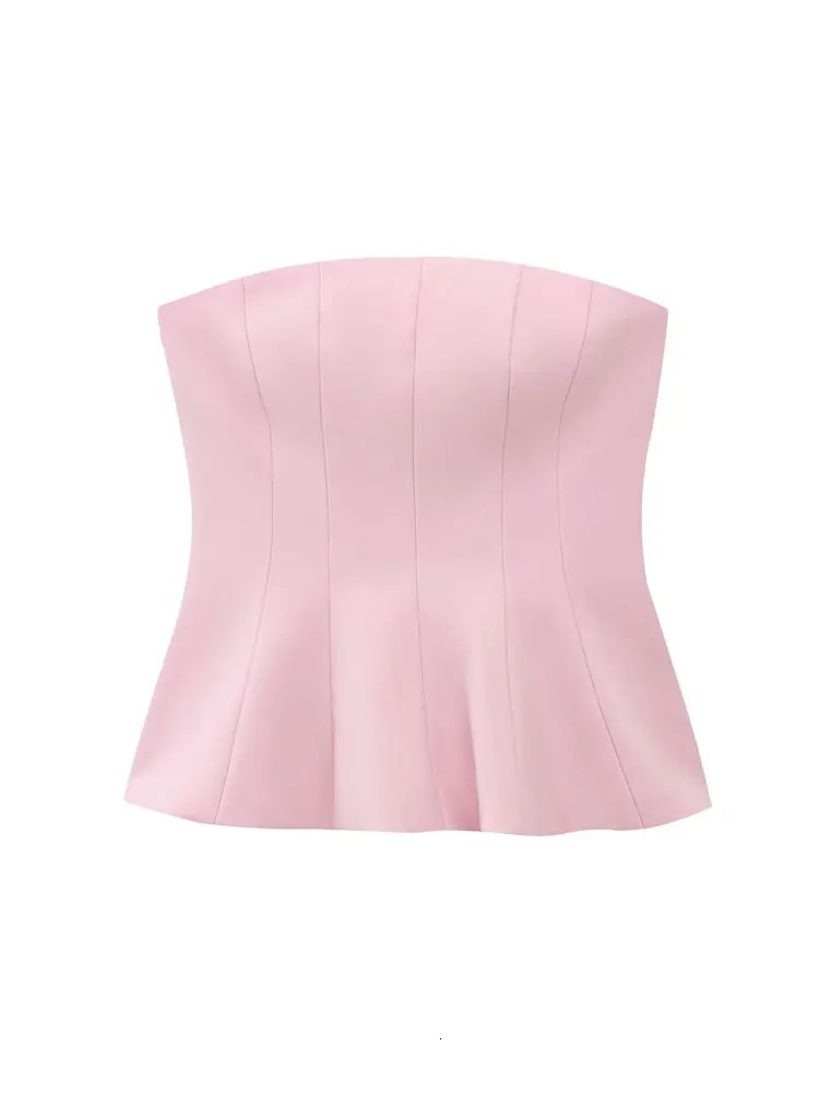 TRZA Women Sexy Fashion Strapless Peplum Bustier Tops Straight Neck Side Zipper Female Camis Mujer 250325