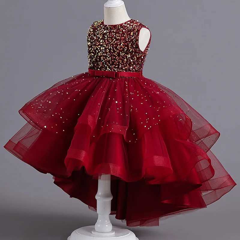 Flower girl princess sequins baby wedding Christmas Par tracking dress elegant vest for teenagers and children 3-15 years W250326