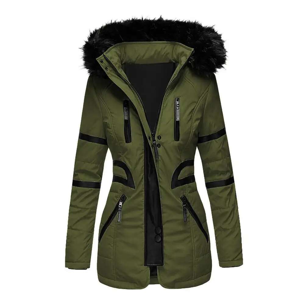 2024 Cotton Padded Plush Quilted Jacket Waist Tight Winter Casual Slim Coat Hooded Parkas Warm Lady Overcoat