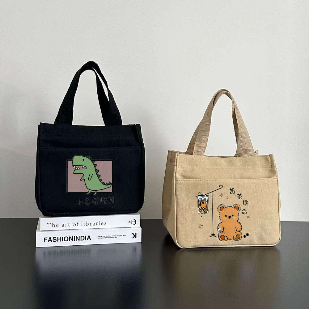 High aesthetic canvas handbag moms to go out, simple and compact, three-dimensional carrying commuting, thick for work, lunch box, rice bag
