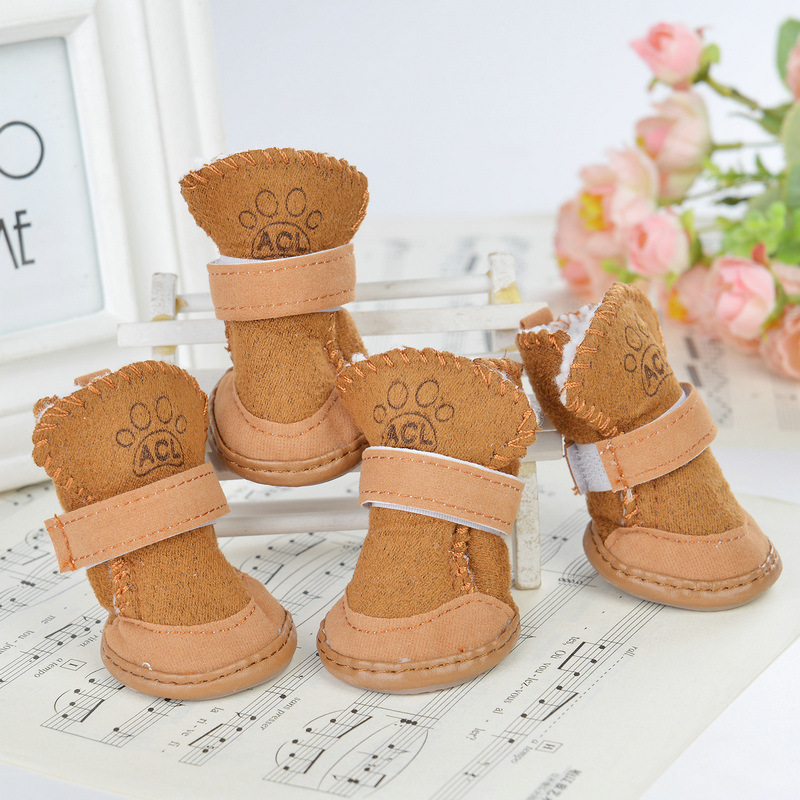 Dog Apparel 4pcs Pet Shoes Waterproof Winter Boots Socks Anti-slip Puppy Cat Rain Snow Booties Footwear For Small Dogs Chihuahua