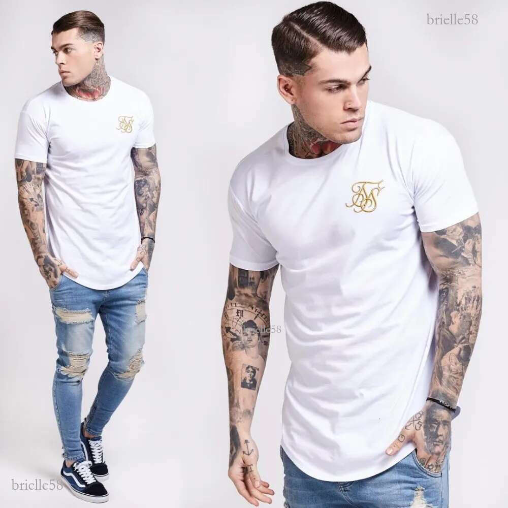 Fashion Summer fitness t shirt Men Hip Hop T Shirts Irregular Curved Hem Short Sleeved Cotton SikSilk T-shirt