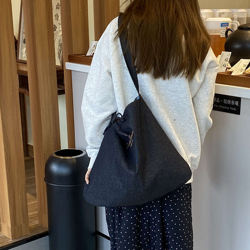 Du Home Non fading Spring/Summer Ethnic Style Patchwork Single Shoulder Large Capacity Crossbody Denim Double sided Bag