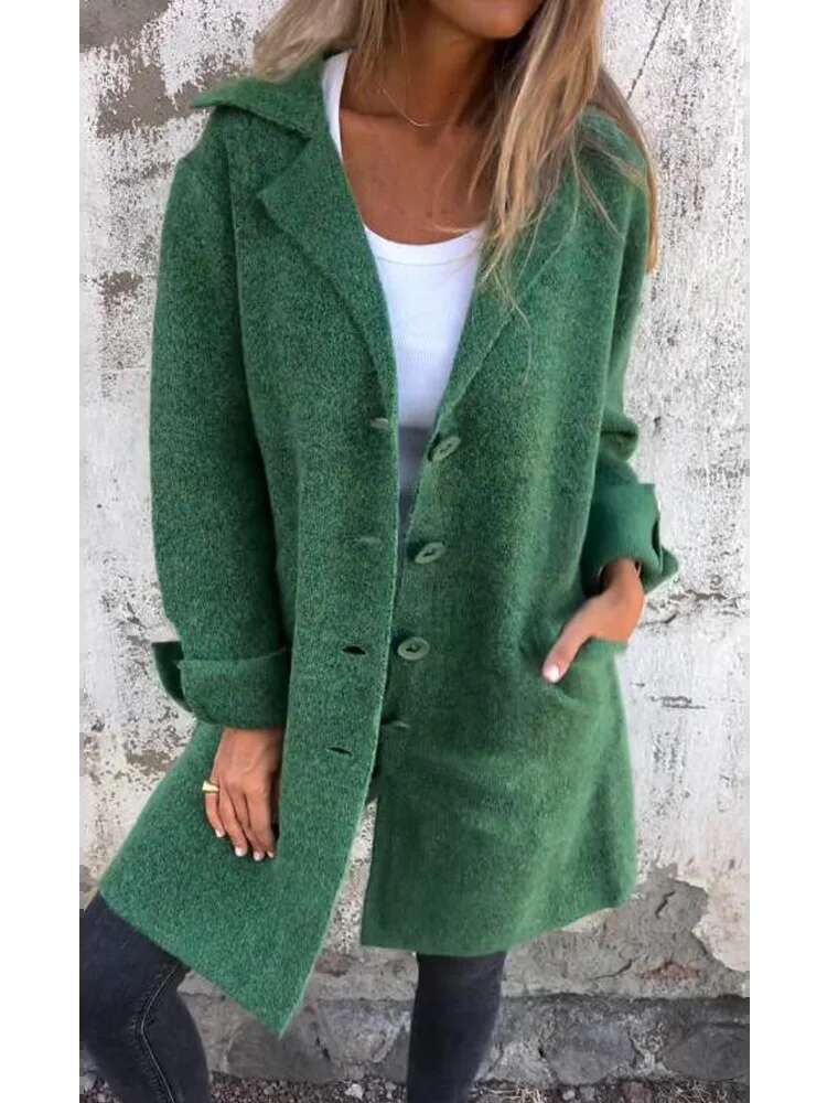 Autumn Winter Women's Clothes Trench Casual Solid Long Sleeve Outerwears Vintage Lapel Mid Length Coats Oversized Lady Jackets