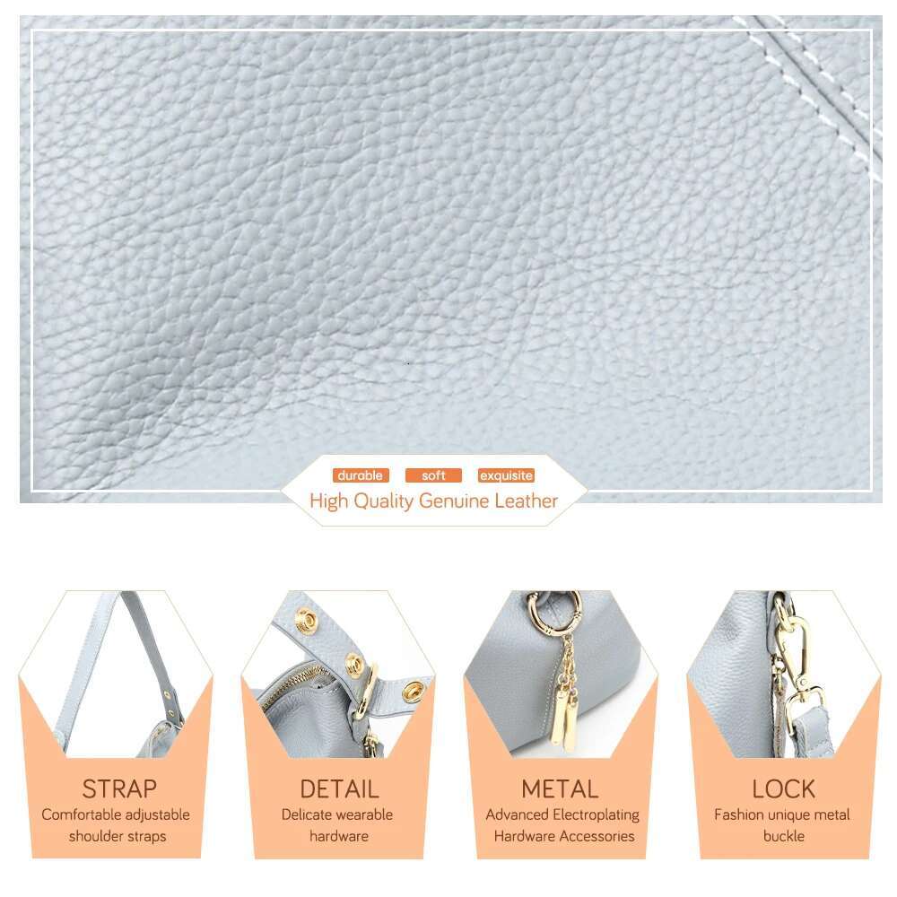 Zency Elegant Women Shoulder Bag 100% Genuine Leather White Hobos Handbag Lady Messenger Purse Charm Lock Decoration