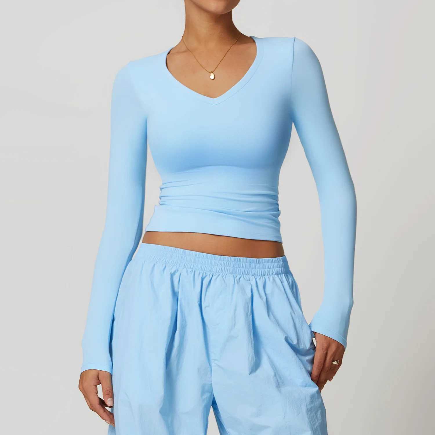 Sexy womens long sleeved top yoga shirt running T-shirt running fitness gym sports top training top solid color W250326