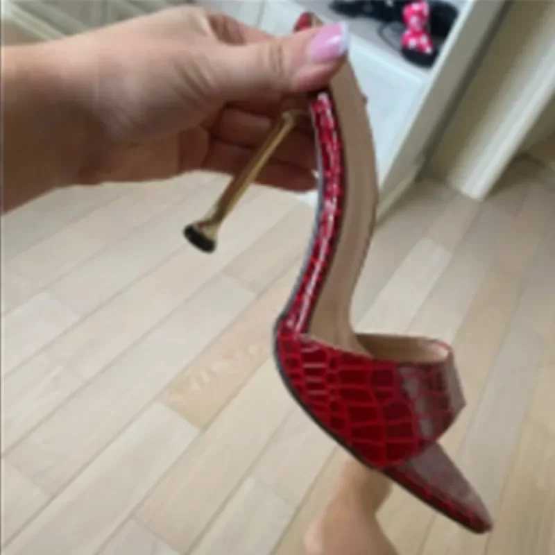 Eilyken Snake Print Strappy Mule Womens Thin High Heels Sliding Sandals Point Pee Toe Sliding Party Flip Shoes SandalsXJ250326