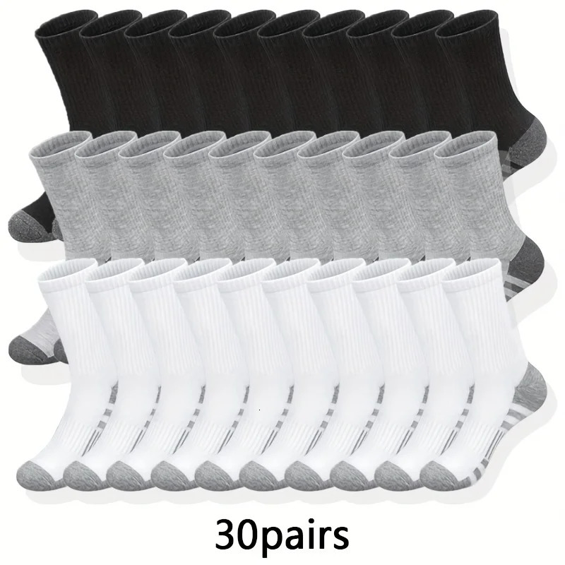 30 pairs of socks comfortable and breathable mid length socks blackwhitegray/every 10 pairs 250321