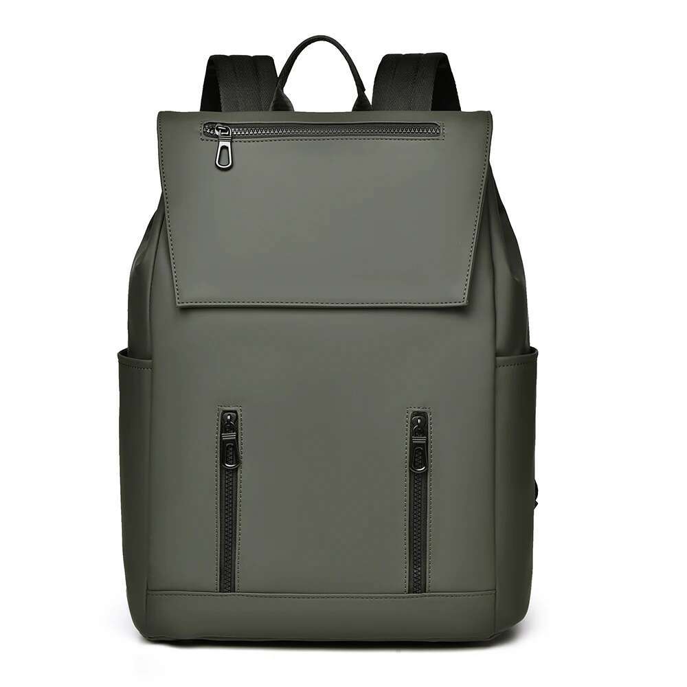Olive Green Men's Utility Backpack With Multiple Zippers, Perfect For Commuting And Travel, Spacious & Durable
