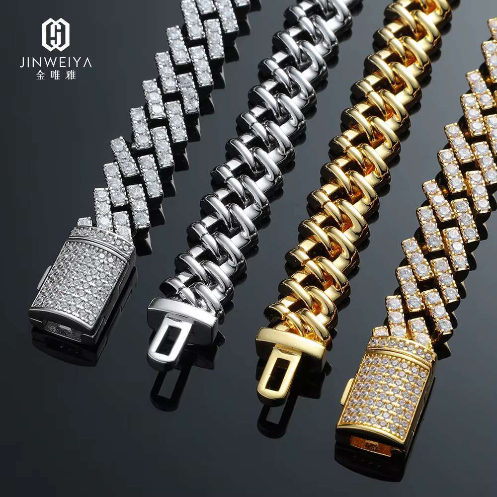 Rose Gold Plated 10mm Premium Iced Out Moissanite Necklace High Quality Hiphop Jewelry with Sterling Silver Cuban Link Chain