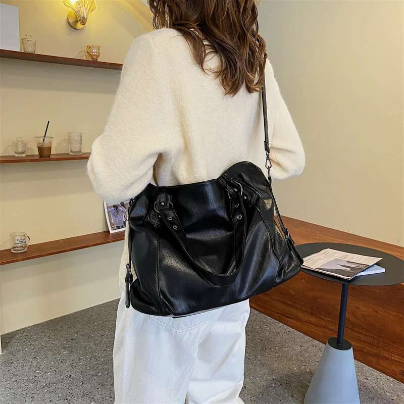 Big Black Shoulder Bags For Women Large Hobo Shopper Solid Color Quality Soft Leather Crossbody Handbag Lady Travel Tote Bag