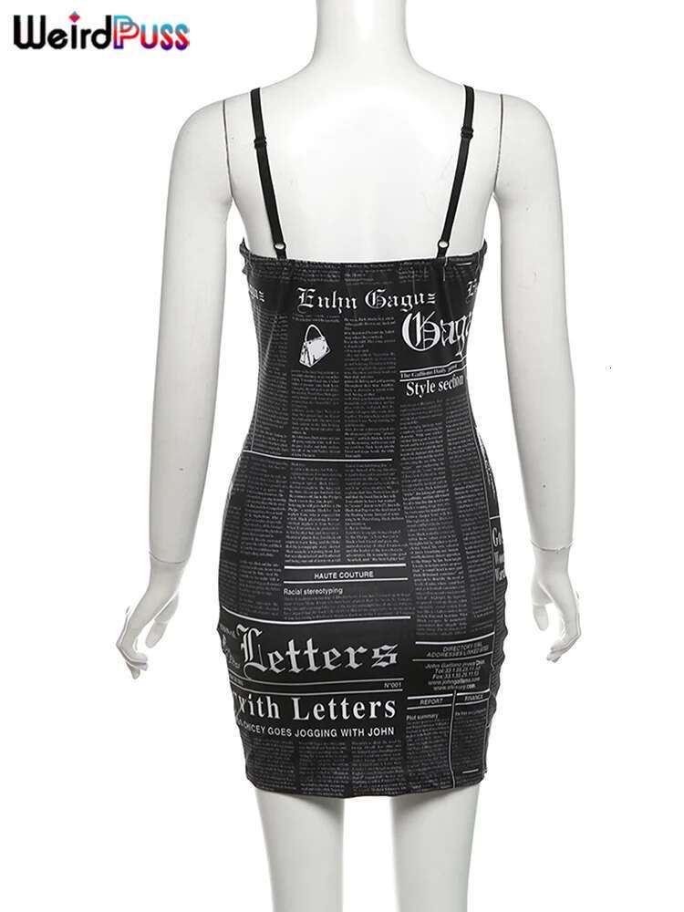 Weird Puss Letter Print Women Dress Stretch Sleeveless Hipster Summer Trend Streetwear Skinny Casual Bodycon Clubwear