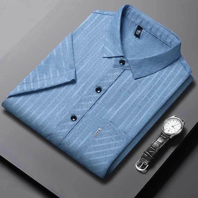 mens business casual short sleeved printed shirt wrinkle resistant comfortable without ironing all season top 250326