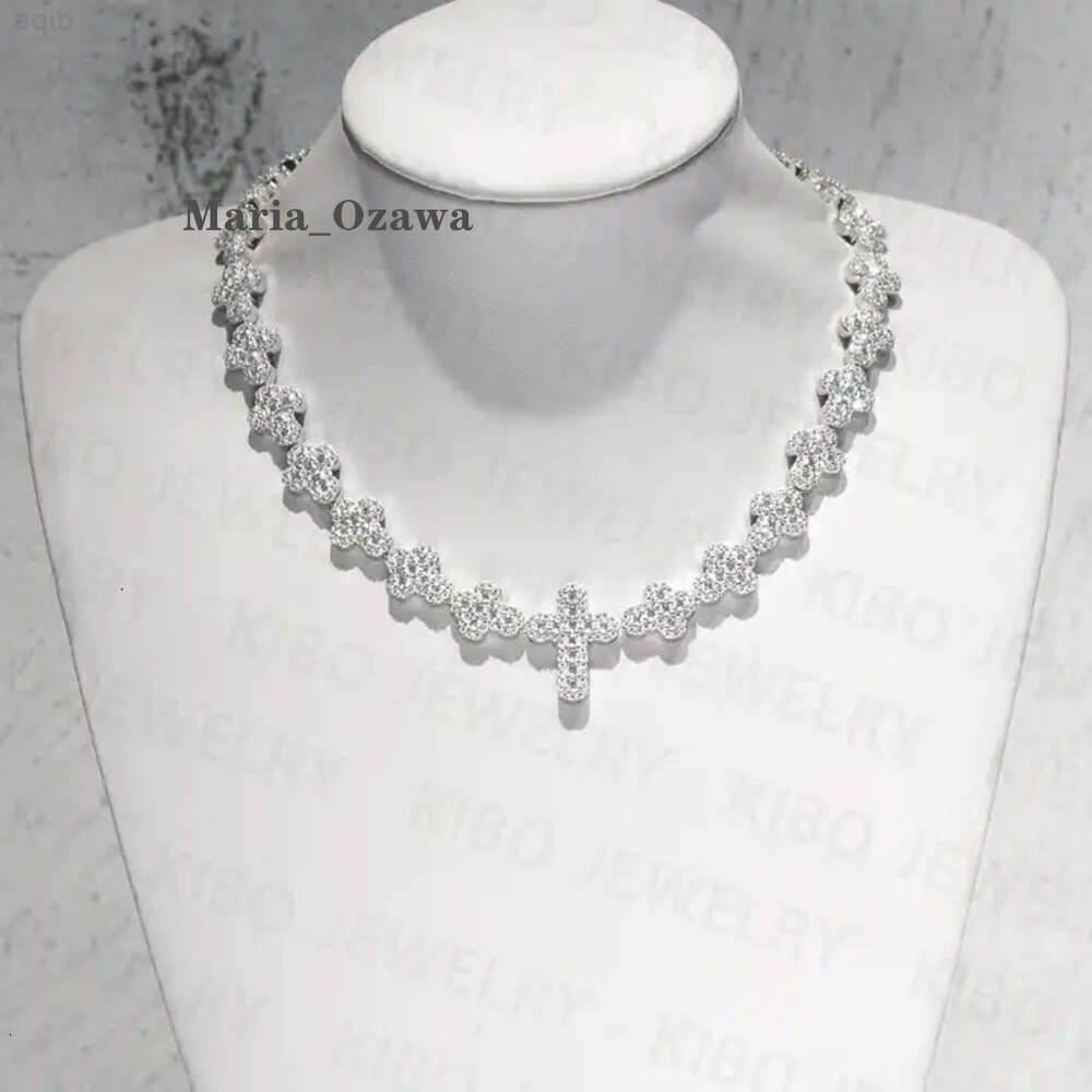 Cross Necklace Trendy Iced Out 925 Sterling Silver Round and Baguette Moissanite Chain Necklace for Men