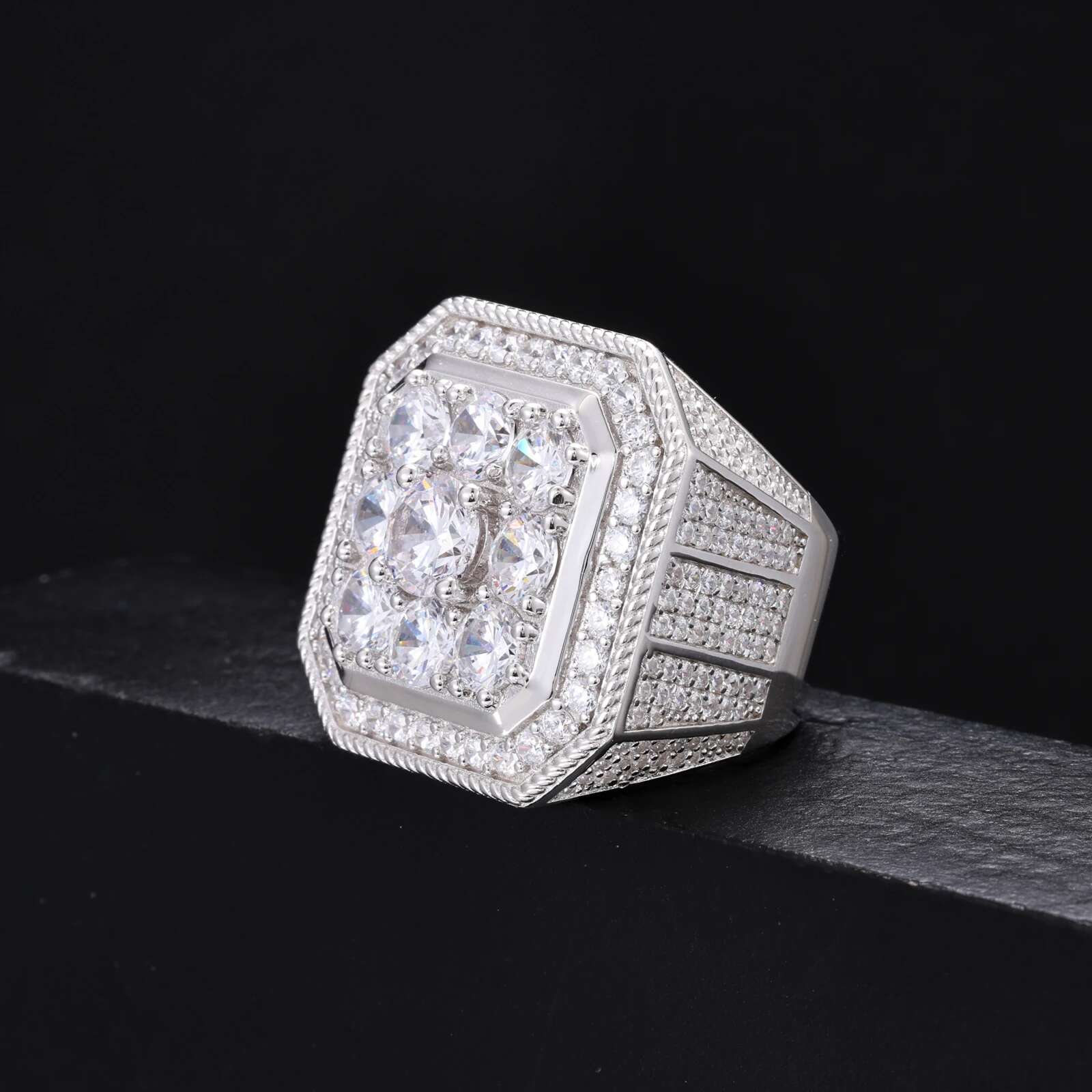 Moissanite Finger Rings Men Certificate Square Couple Ring For Women Luxury 925 Sterling Silver High Quality Hip Hop Jewelry