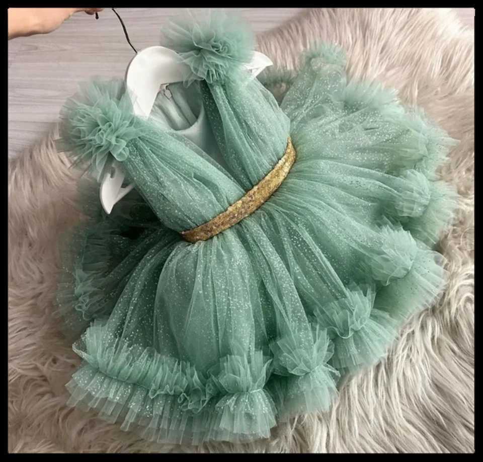 Lilac Turquoise Tutu Tulle Baby Birthday Par Princess Handmade Flower Girl Dress Long Fluffy Form Customized Occasion W250326