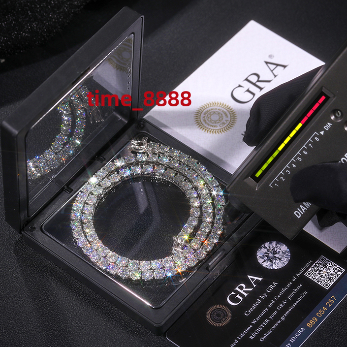 Fine Jewelry Hip Hop White Gold 925 Sterling Silver VVS Moissanite Diamond Cluster Tennis Chain Bracelet Necklace for Men Women