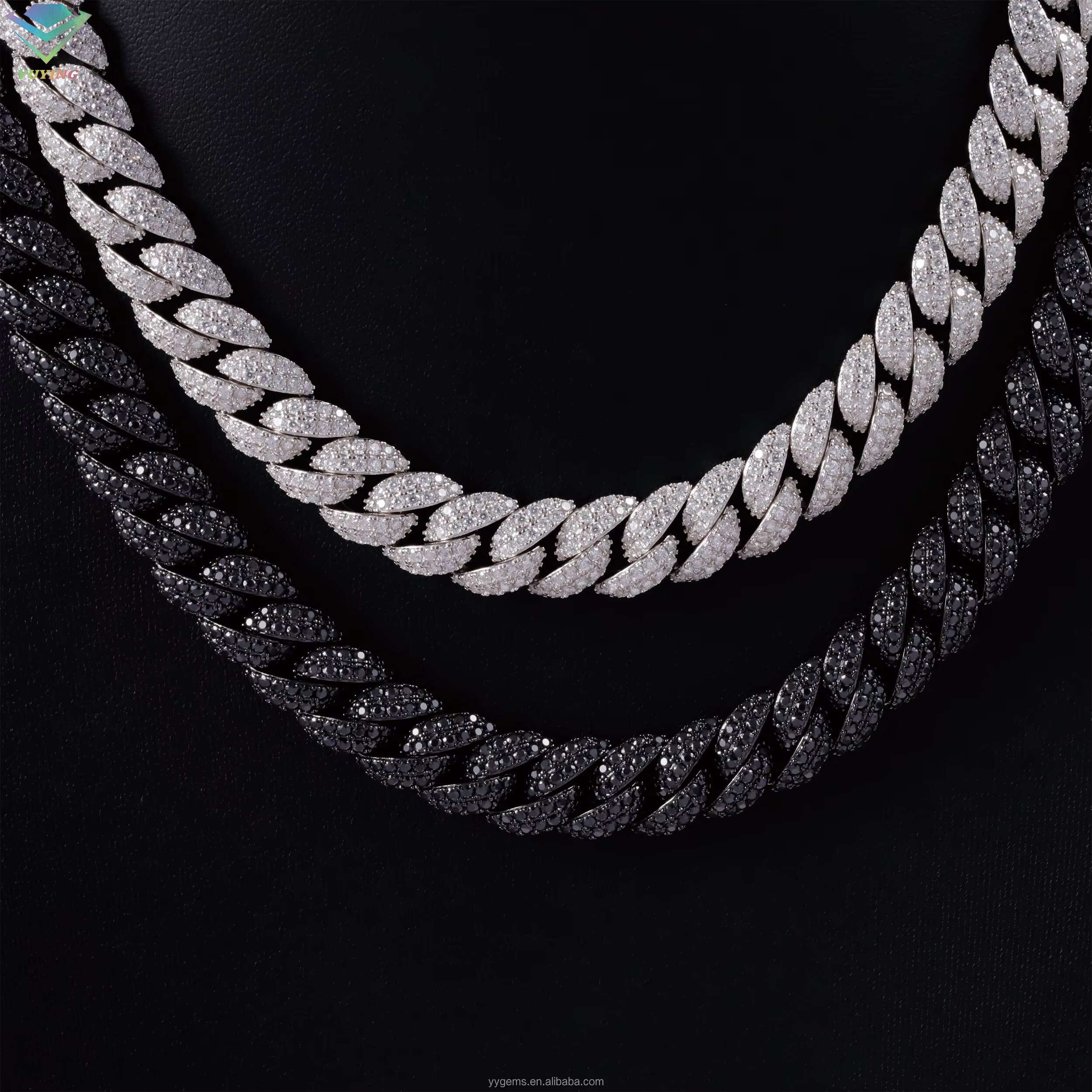 VVS Moissanite Black Plated Iced Out Chain Jewelry 9mm 13mm S925 Silver Black Diamond Cuban Link Chain Hip Hop Fashion Jewelry