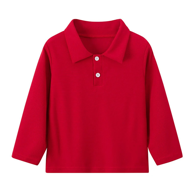 Autumn childrens solid color lapel long sleeve Polo shirt boys and girls casual Joker shirt handsome brother and sister dress 250326