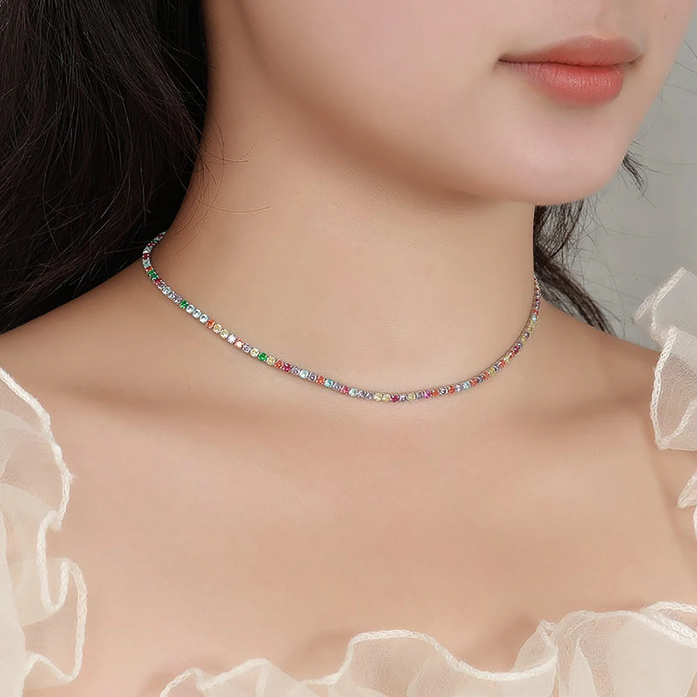 2.5/3mm Round Rainbow Tennis Necklace Womens Bracelet S925 Silver High Carbon Diamond Necklace Exquisite Jewelry 250322