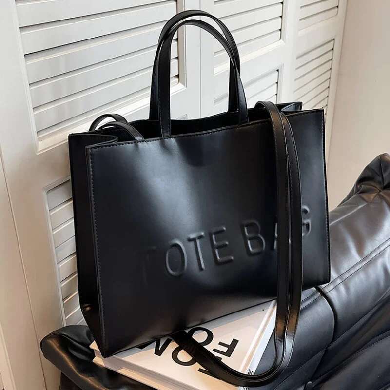 Large Capacity Fashionable Tote With Letter Print Fashion Solid Color Simple Crossbody Women Casual Handbag Shoulder Bag