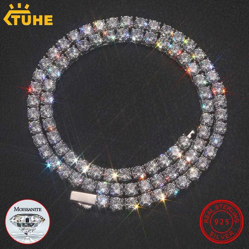3mm-6mm VVS1 D Color Moissanite Tennis Necklace Womens Men For Hip Hop Jewelry Fine S925 Sterling Silver Chain Engraving Letters