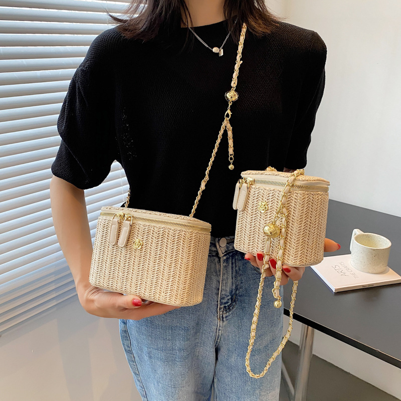 Women's small straw bag fragrance new woven tote box bag beach shoulder crossbody bag 2025s hot